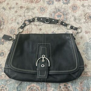 Coach  10582 Model Bag Soho XL Black Leather Flap Shoulder Bag Buckle